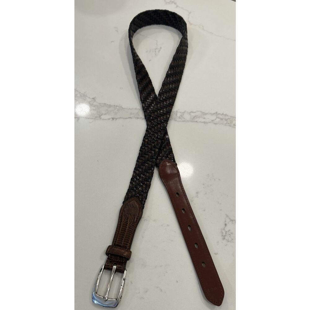 Brighton Brown & Black Leather Braided Belt P4100 Croc Embossed Mens Sz 40 - Picture 3 of 13